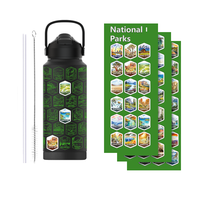 Bouteille isotherme en acier inoxydable à double paroi de 32 oz avec paille, personnalisable, thème 63 Parcs Nationaux des États-Unis (liste de lieux à visiter), avec autocollants