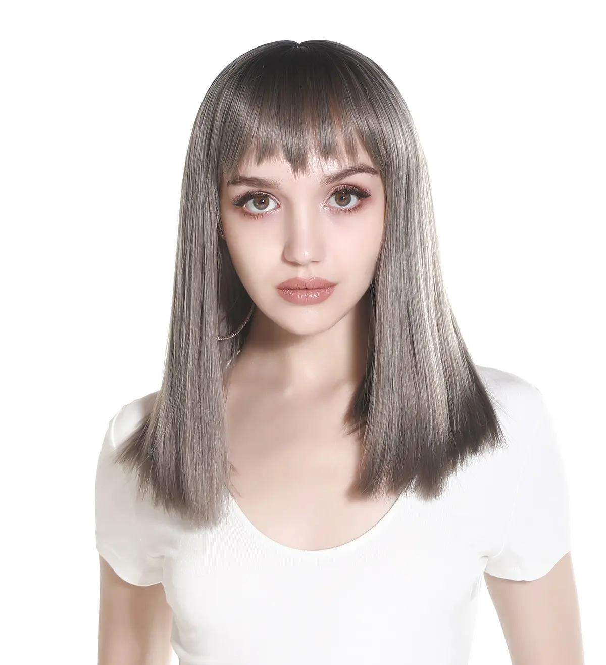 SARLA-Peluca de cabello sintético para mujer afroamericana, cabellera artificial larga de seda con corte Pixie Bob, color gris y plateado, con encaje completo y flequillo para perros