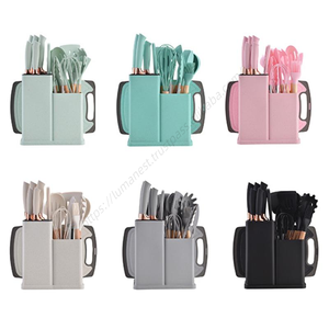 Lot de 19 ustensiles de cuisine en silicone avec manche en bois – Ensemble d'ustensiles de cuisson avec support, spatule, fouet, cuillère, brosse et spatule à bords. - Product Image 5