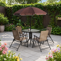 Ensemble de salle à manger d'extérieur moderne très vendu avec 6 chaises pliantes, table rectangulaire et parasol