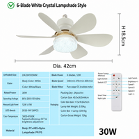Ventilateur LED à douille E27, nouvelle arrivée, 6 pales, silencieux, télécommande, 3 couleurs de lumière, installation facile pour dortoir, appartement