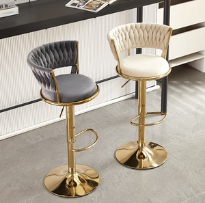 Zs Bar Chair Nordic Tall <b>Counter</b> Furniture Gold Metal Velvet <b>Back</b> Luxury Kitchen Leather Modern High <b>Stool</b> Bar Chairs - Product Image 2