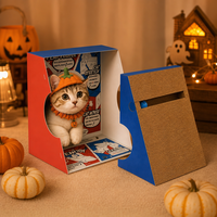 Maisonnette pour chat en carton ondulé sur le thème d'Halloween avec jouet à bille roulante
