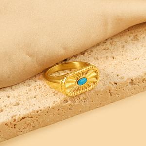 Anillos de Acero Inoxidable Chapados en Oro de 18k, Resistentes al Deslustre y al Agua, Joyería Básica de Moda, Anillos de Piedra Natural para Mujer - Product Image 5