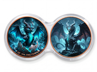 Lot de 2 pièces de monnaie en cuivre pur 999 de 1 oz, capsule Infinity, édition collector 3D, motif dessin animé coloré en relief de dragon jeune éclose