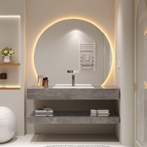 Meuble-lavabo mural de style moderne avec vasque en céramique, résistant à l'eau, miroir LED intelligent inclus, pour hôtel et villa - Product Image 5
