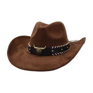 Chapeaux de cowboy occidentaux SU32, chapeaux de cowboy à large bord, chapeaux de cowboy unisexes en daim avec décoration de bande de tête de taureau pour l'extérieur - Product Image 3