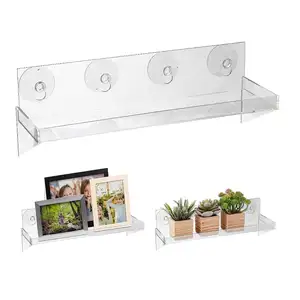 Acrylic Suction Cup Shelf for Plants Window Bathroom or Kitchen Live Plant Shelves Clear Lucite Wall Mounted Shelf
