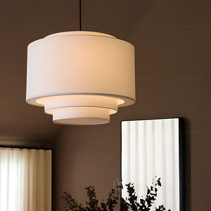 Lampe suspendue ronde minimaliste en tissu blanc Led E27 pour salon, chambre à coucher, décoration d'hôtel - Product Image 1