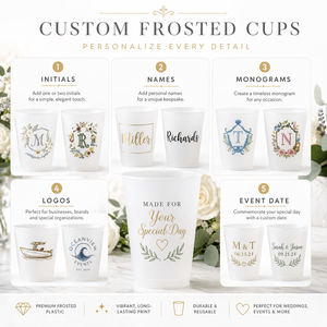 Gobelets en plastique givré personnalisés Sofia Ali, gobelets de fête de <span class=keywords><strong>mariage</strong></span> personnalisés avec monogramme, nom, logo pour les invités de l'événement - Product Image 5