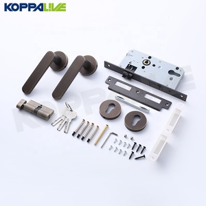 Set di Maniglie per Porte con Serratura a Mortasa Monolaterale in Ottone Dorato e Nero per Hotel, Casa e Camera da Letto - Product Image 4