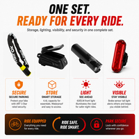 Kit de sécurité pour vélo de banlieue avec sac de cadre de vélo de 4,4 L, éclairage avant et arrière rechargeable par USB, antivol de chaîne anti-cisaillement ART3 pour VTT et vélo électrique
