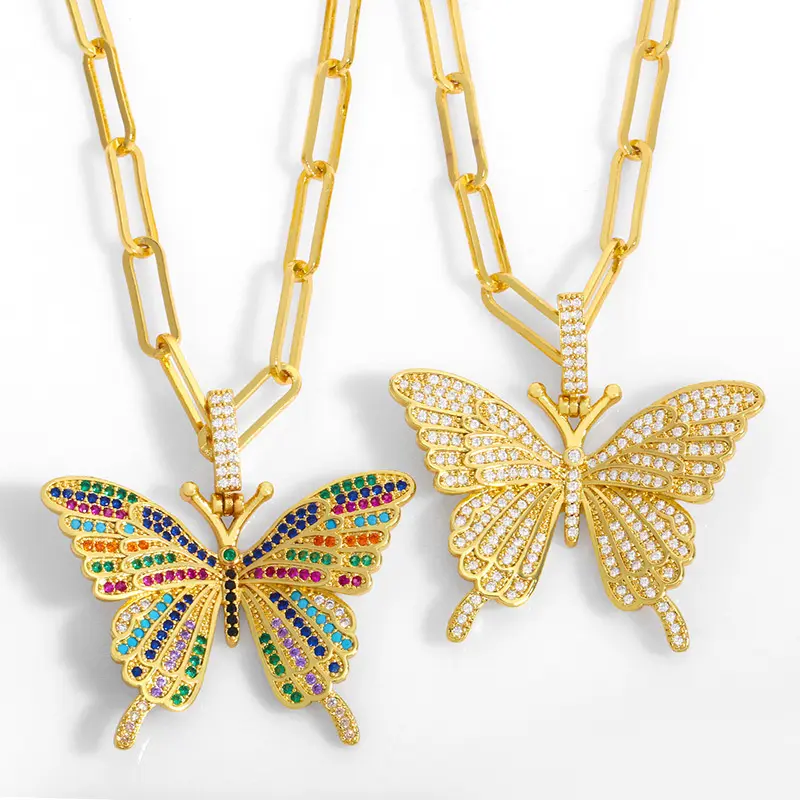 Роскошные ювелирные изделия, ожерелье с подвесками в виде бабочки с радужным цирконом, покрытое золотом, Женская цепочка «сделай сам», ювелирные изделия