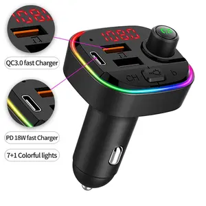 LUTU C13 Pemutar Mp3 Mobil Bluetooth 5.0, dengan Pemancar Fm Bluetooth, Lampu Warna Pernapasan Ganda USB QC3.0 + Pengisi Daya Cepat PD