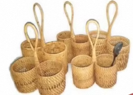 Handwoven Wood Eco-Friendly Sustainable Lightweight Cutlery <b>Holder</b> Double Compartment <b>Kitchen</b> <b>Utensil</b> Organizer for Dining Table - Product Image 3