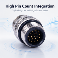 Serie M12 Conector industrial a prueba de agua de 17 núcleos Enchufe de aviación Cabeza hembra Moldeo por inyección con contacto de cobre Estándar IP67