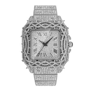 Reloj de Pulsera Unisex Cuadrado con Incrustaciones de Cuarzo, Piedras CZ 5A+, Esfera Hueca con Diseño de Espinas, Reloj de Moda para Uso Diario Informal - Product Image 1