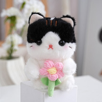 Porte-clés en peluche doux Kawaii, breloque chat, chaton mignon en crochet avec fleur, jouet animal en peluche, pendentif de sac, poupée, mini porte-clés animaux en peluche