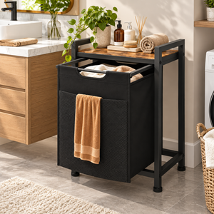 Cesto organizador de ropa sucia al por mayor de fábrica con un bolsa extraíble y estante superior, organizador de doble cesta para lavandería - Product Image 6