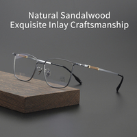 Gafas de lujo de titanio y madera de sándalo, montura óptica unisex de diseñador, clásicas cuadradas de aro completo con diamantes.