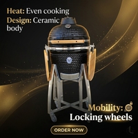 Barbecue Kamado en céramique Auplex Premium avec glaçure givrée, 18 pouces, modèle Deluxe, homologué CE, pour les fêtes de jardin en Europe