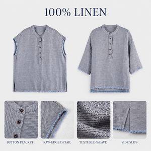 T-shirt à manches courtes 100 % lin pour femme, respirant, avec logo personnalisé, haut décontracté d'été léger et doux de qualité supérieure - Product Image 4