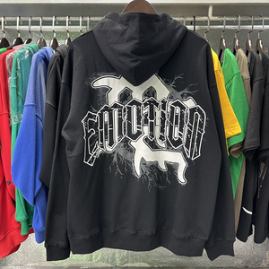 Sudadera con capucha con lazo de monstruo de emoción mixta de algodón 100% de peso pesado de alta calidad con estampado de monstruo para hombres y mujeres - Product Image 2