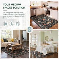 Tapis moderne de style fermier transitoire, imprimé floral et artistique folklorique, 5x7, noir, lavable, antidérapant, pour salon, décoration de sol ouvert