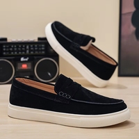 Chaussures décontractées pour hommes en cuir de vachette de luxe, mocassins antidérapants à semelle épaisse, style de marche en daim personnalisé