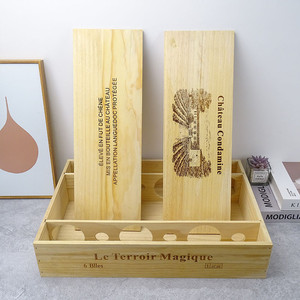 Boîte à vin en bois de pin rectangulaire faite à la main avec couvercle rabattable pour 6 bouteilles, étui de rangement pour boissons - Product Image 3