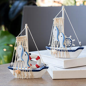 Modèle de <span class=keywords><strong>voilier</strong></span> en bois méditerranéen nautique décoration de table de bureau à domicile pêche filet de coton bateau artisanat ornements objets décoratifs - Product Image 4