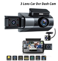 Caméra de tableau de bord de voiture à 3 objectifs avec enregistreur vidéo 4K avant et 1080P arrière, écran IPS, enregistrement en boucle