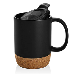Tasse en céramique avec couvercle en liège isolé et anti-éclaboussures, 15 oz, blanc uni, pour thé, café, mug en céramique avec logo personnalisé - Product Image 2