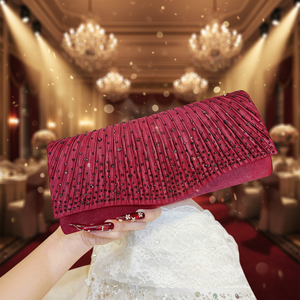 Borsa da sera plissettata da donna 2026 con glitter dorati, pochette a tracolla con catena, borse da festa per matrimonio, stile lungo, borse a mano con strass - Product Image 1