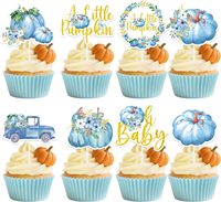 Décorations de fête prénatale « Une petite citrouille est en route », décorations de cupcakes bleues d'automne pour garçon, décorations de cupcakes camion pour Thanksgiving
