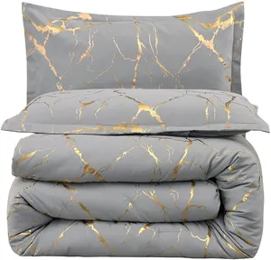 2022 New Fashion Cheap Microfiber Eco-Friendly Marble texture mixes with gold metallic foil style Quilt Set comforter sets