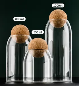 Best Selling Transparent Glass Food Storage Containers Clear Round Shape Glass Jars With Cork Lids Ball Stopper