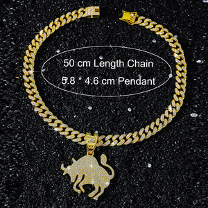 Pulsera y Collar de Cadena <span class=keywords><strong>Cubana</strong></span> de 12mm al por Mayor, Oro, Plata, Aleación Galvanizada, Diamantes de Imitación - Product Image 4