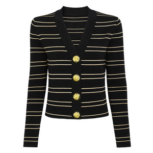 A10827 Migugarment <strong>Summer</strong> Elegant Women Striped Knit One Piece Outfit Fashion Long Sleeves Knit <strong>Cardigan</strong> for <strong>Ladies</strong> Hot Sales - Product Image 2