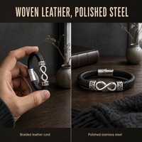 Vente en gros de bracelets en cuir tressé en acier inoxydable personnalisés de haute qualité, style punk hip hop pour hommes, streetwear