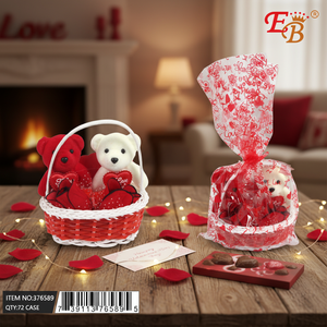 Canasta de Regalo con Forma de Corazón de 11.4X8.5X15 con Dos Osos, 72 Piezas/Caja, para el Día de San Valentín, Modelo 376589 - Product Image 3