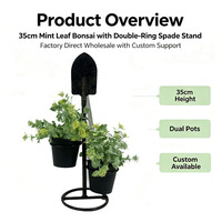 Plantes artificielles de Bonsaï à la menthe avec feuilles émaillées, support double anneau pour plantes, fausse plante en pot pour la maison, le bureau, la table ou la cour