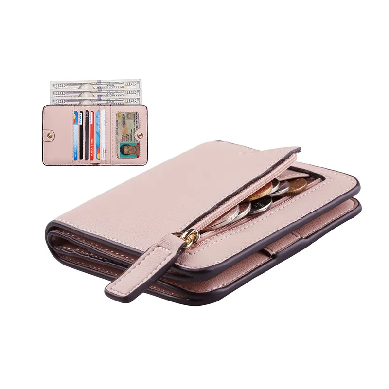 Portafoglio personalizzato da donna con carta compatta in pelle Rfid Mini portafoglio rosa per ragazze Cartera De Mujer