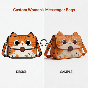 Sac Messager Personnalisé pour Femme, Motif Chat de Dessin Animé, en Cuir PU, Sac à Bandoulière avec Rabat, Portable pour Usage Quotidien - Product Image 1