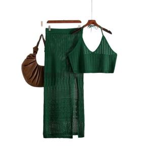 Nouvel ensemble deux pièces décontracté d'été pour femme, style européen et américain : débardeur court et jupe fourreau taille haute <span class=keywords><strong>amincissante</strong></span> à découpes et nœud - Product Image 5