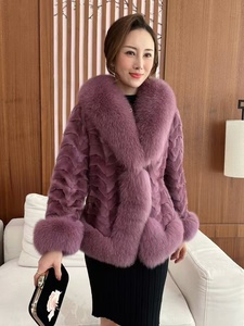 Abrigo clásico de Invierno para mujer 2025, piel de visón forrada con Cuello de piel de zorro, ropa de abrigo informal impermeable, forro de poliéster - Product Image 3