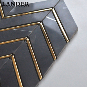 Mosaïque en marbre <span class=keywords><strong>blanc</strong></span> Thassos et métal doré <span class=keywords><strong>Chevron</strong></span> en chevrons - Product Image 6