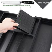 Organisateur de tiroir à couverts en bambou noir, extensible, pour cuisine, avec bloc à couteaux et plateau à couverts