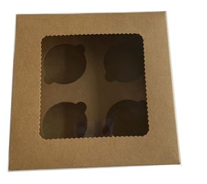 Caja Ecológica para 4 Cupcakes, Pasteles, <span class=keywords><strong>Donuts</strong></span>, Macarons y Postres, Personalizable con Ventana, de Papel Kraft - Product Image 6