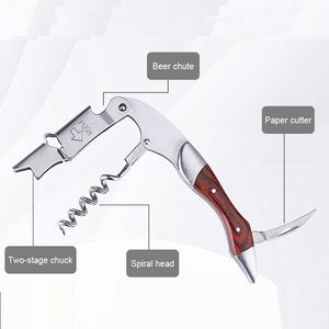 Laser Engraved Logo 3 In 1 Stainless Steel <b>Wine</b> Cork Screw Opener Gift Set 2 Step Wooden Handle <b>Wine</b> Bottle Opener Corkscrew Kit - Product Image 4